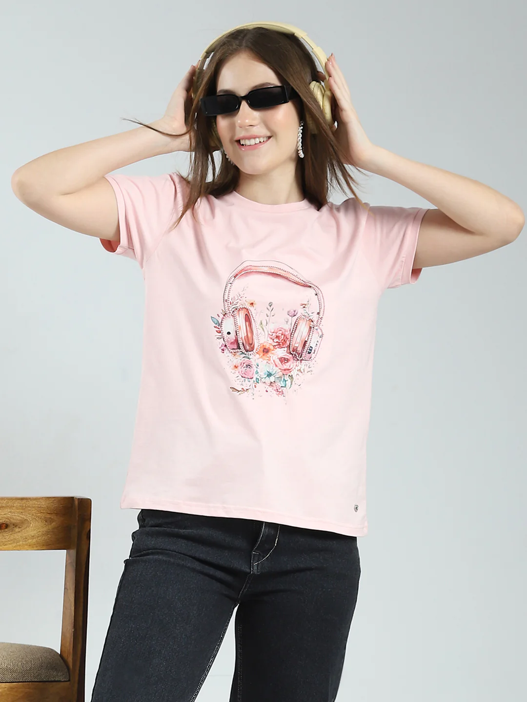 Women Pink Printed Round Neck Half Sleeve Top - Image 6