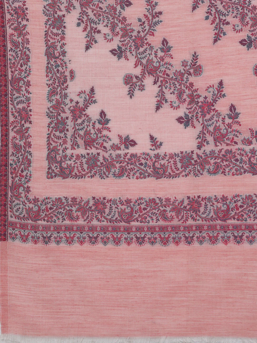 Women Pink Printed Wool Blend Shawl - Image 6
