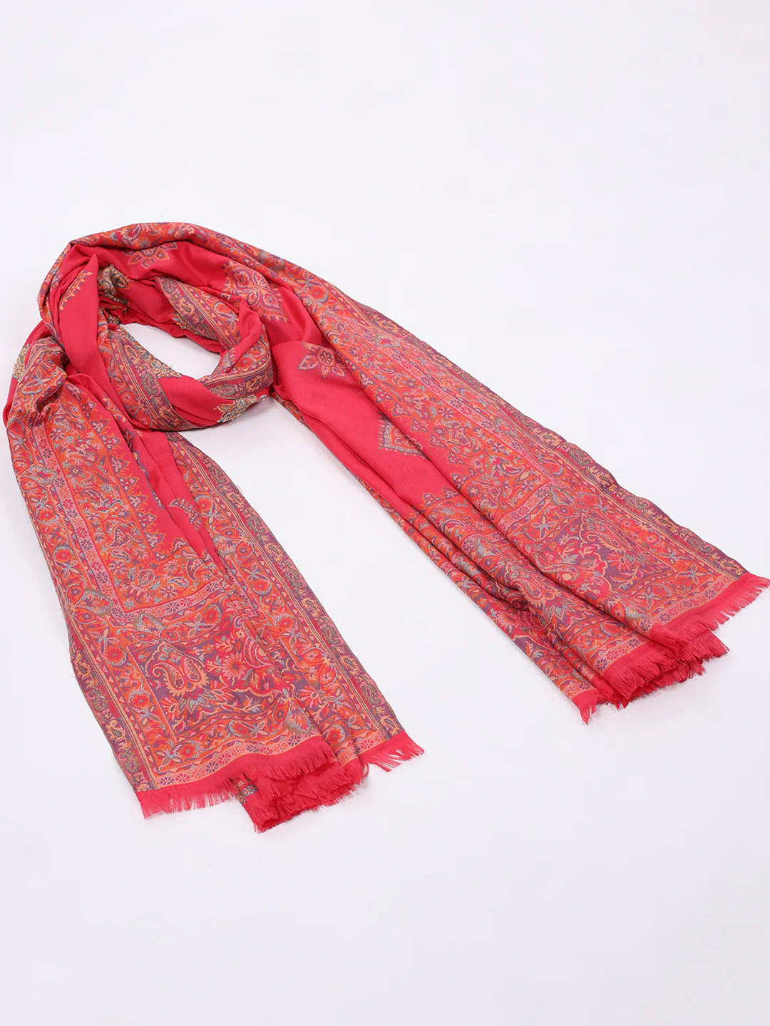 Women Pink Printed Wool Blend Shawl - Image 2