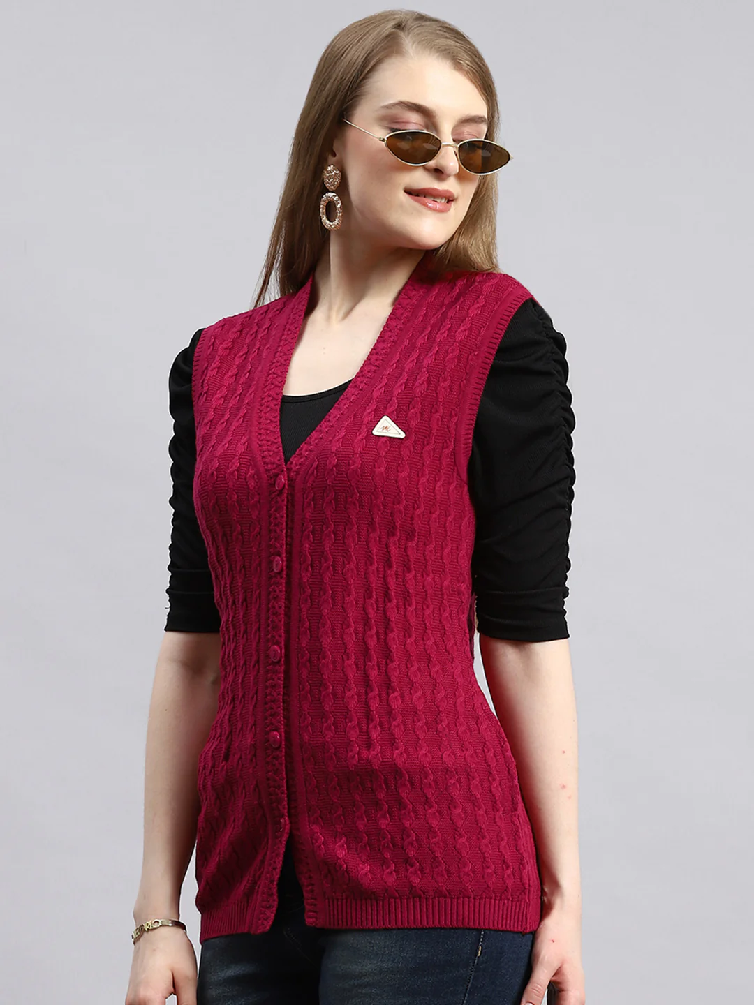 Women Pink Self Cardigan - Image 3