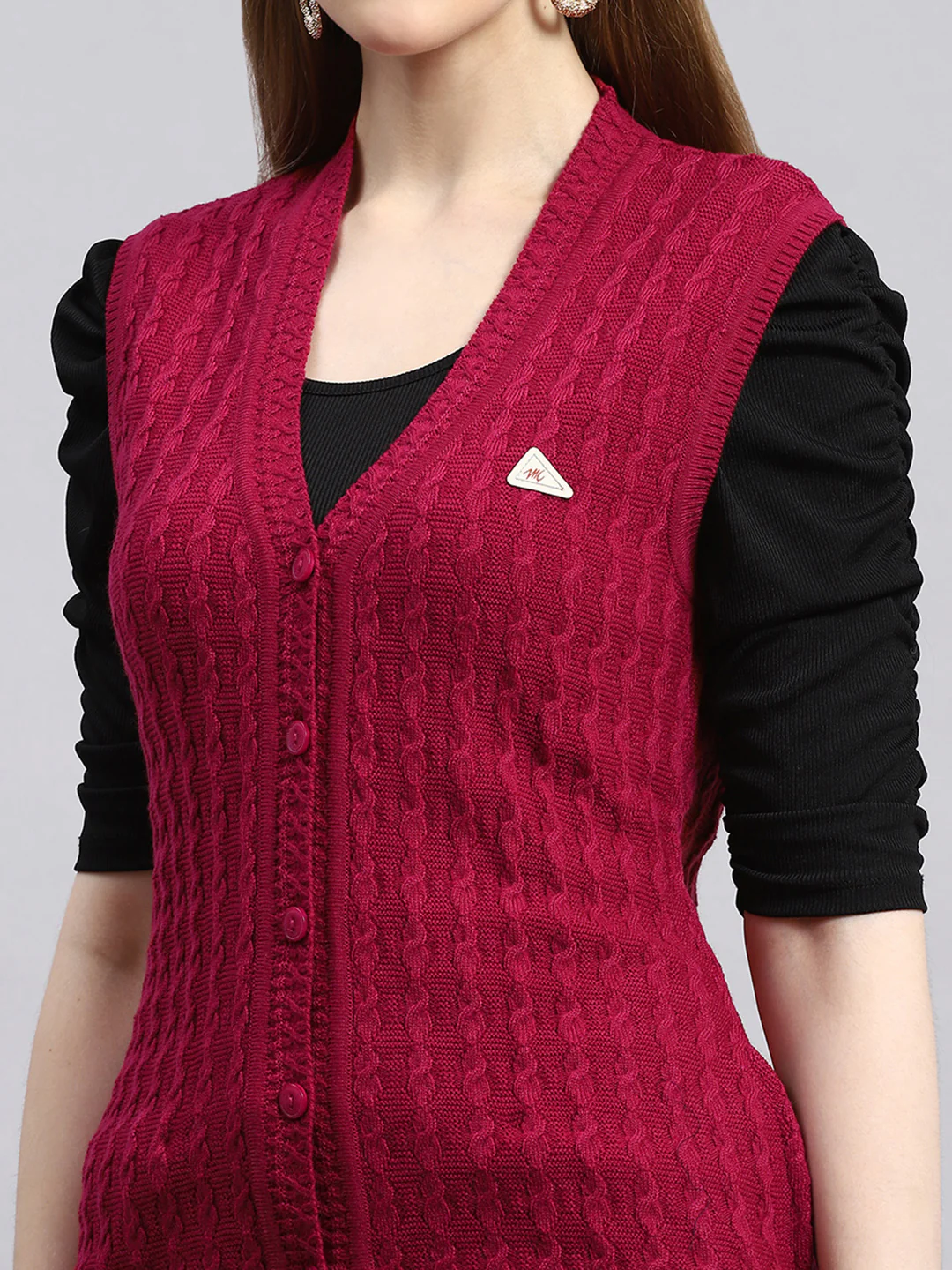 Women Pink Self Cardigan - Image 6
