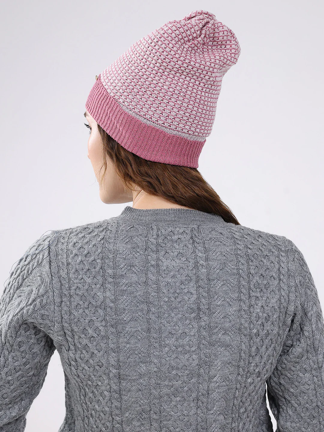 Women Pink Self Design Blend Wool Cap - Image 5