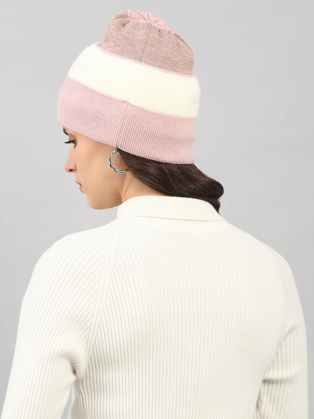 Women Pink Self Design Blend Wool Cap - Image 5