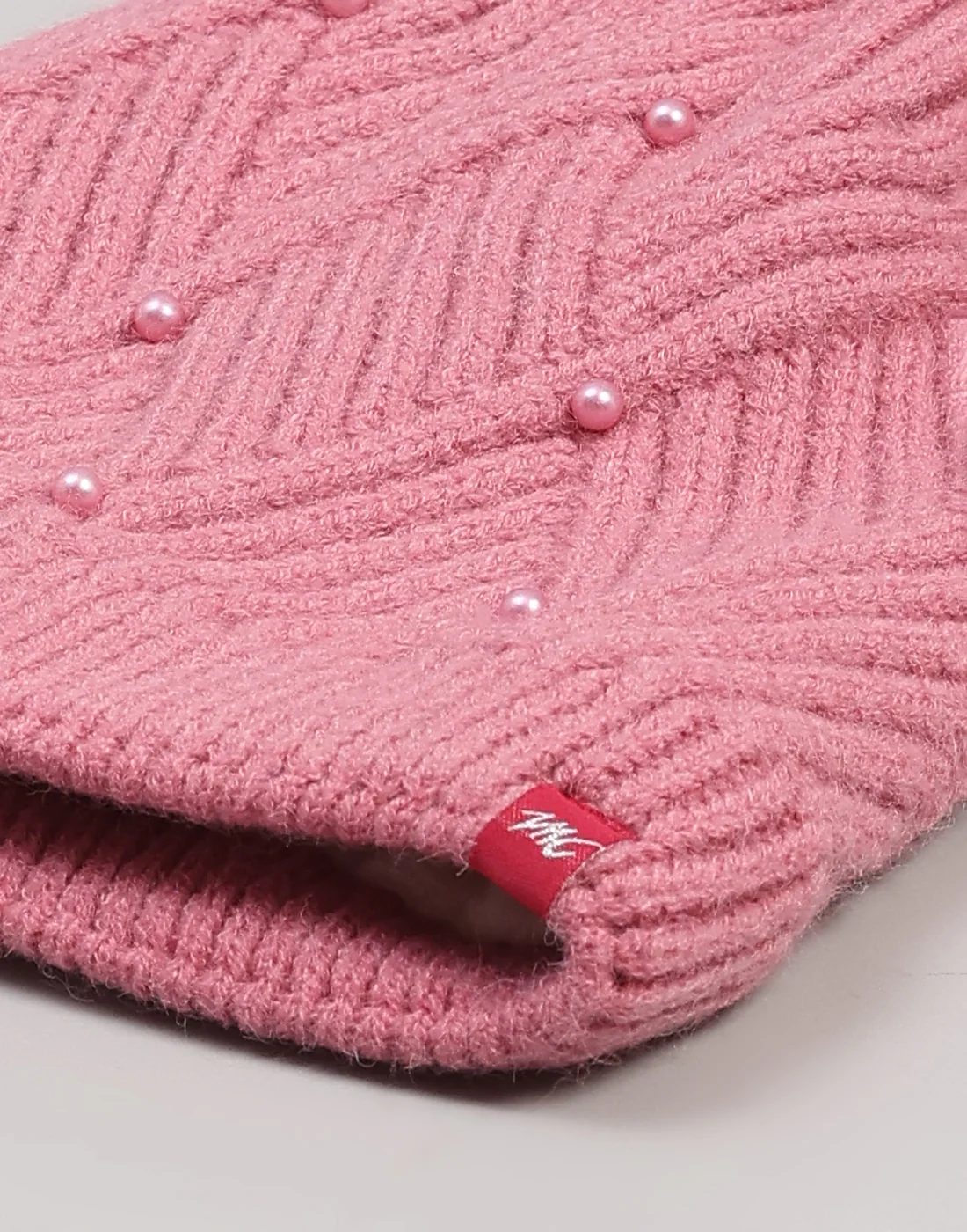 Women Pink Self Design Blend Wool Cap - Image 7