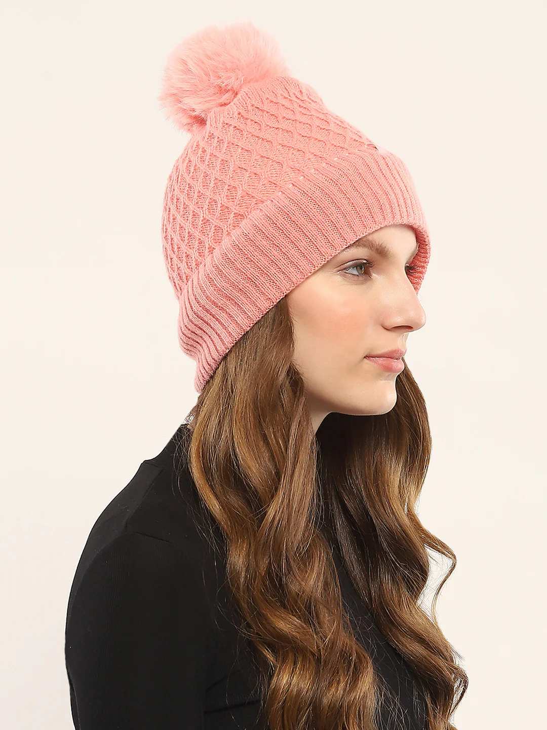 Women Pink Self Design Cap - Image 4