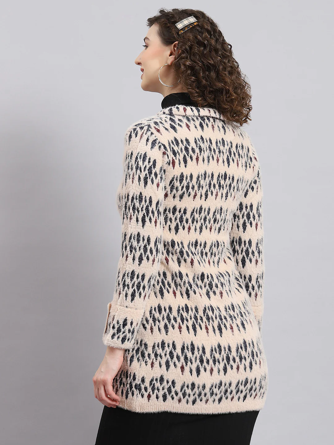 Women Pink Self Design Collar Full Sleeve Coat - Image 4