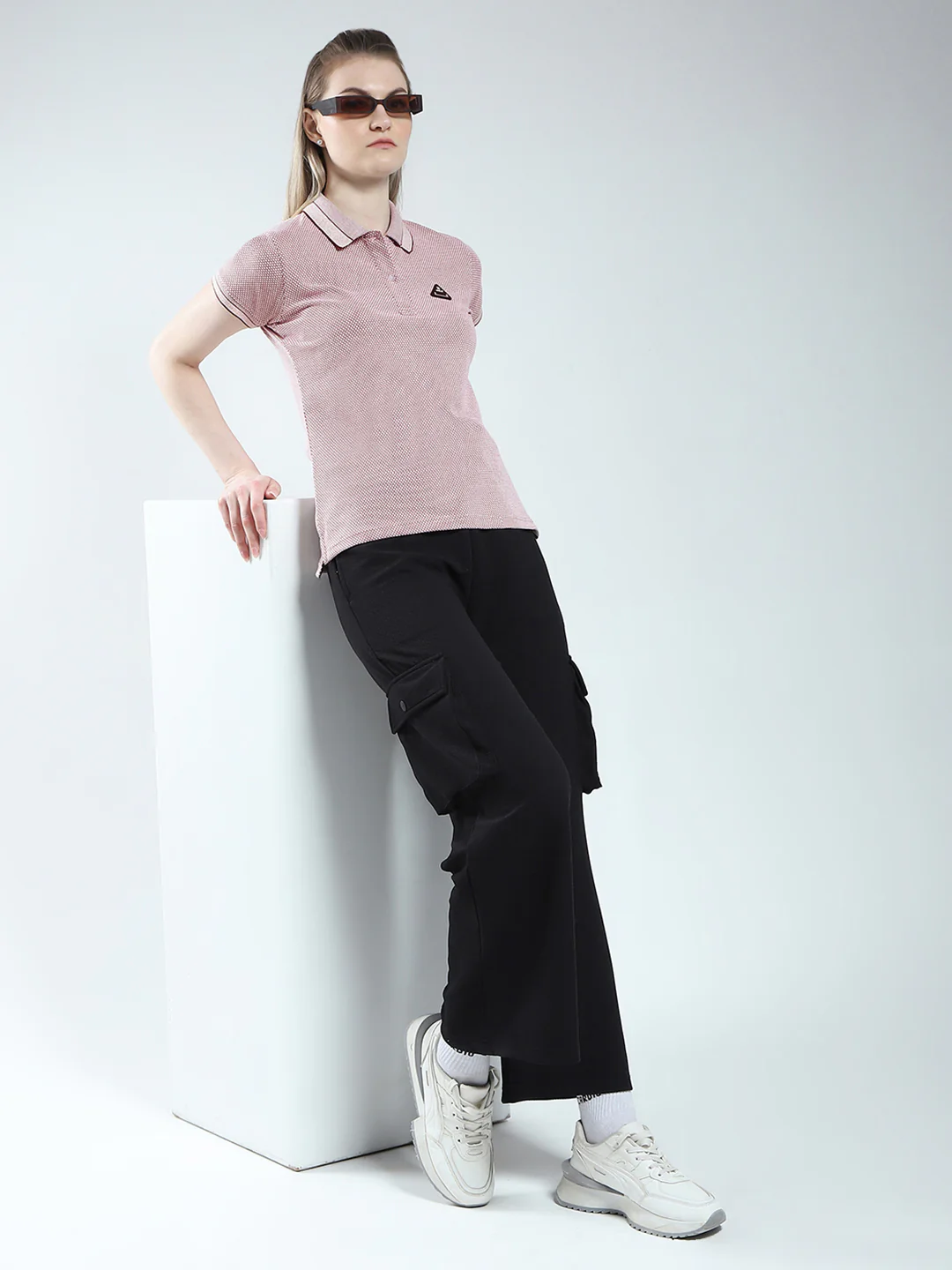 Rock.it Women Pink Self Design Collar Half Sleeve T-Shirt - Image 2