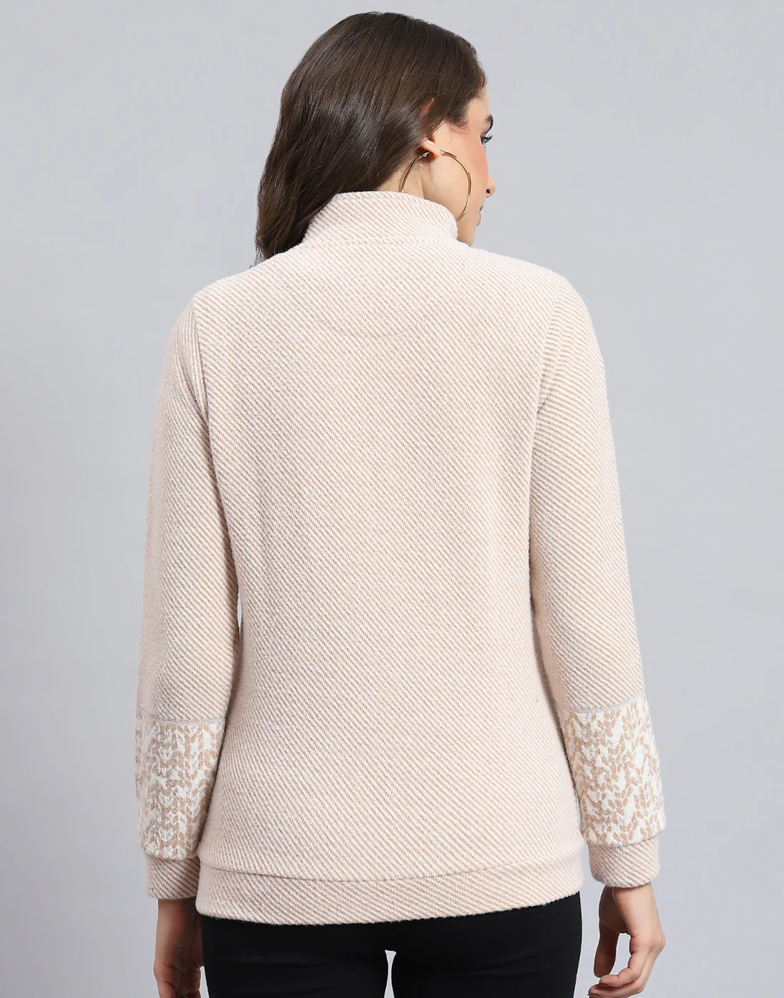 Women Pink Self Design F Neck Full Sleeve Sweatshirt - Image 5