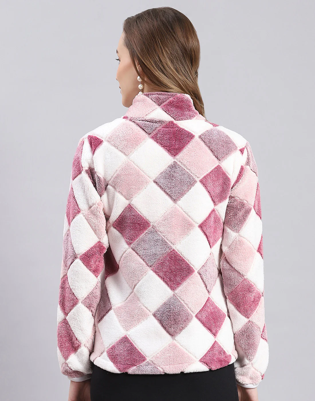 Women Pink Self Design F Neck Full Sleeve Sweatshirt - Image 6