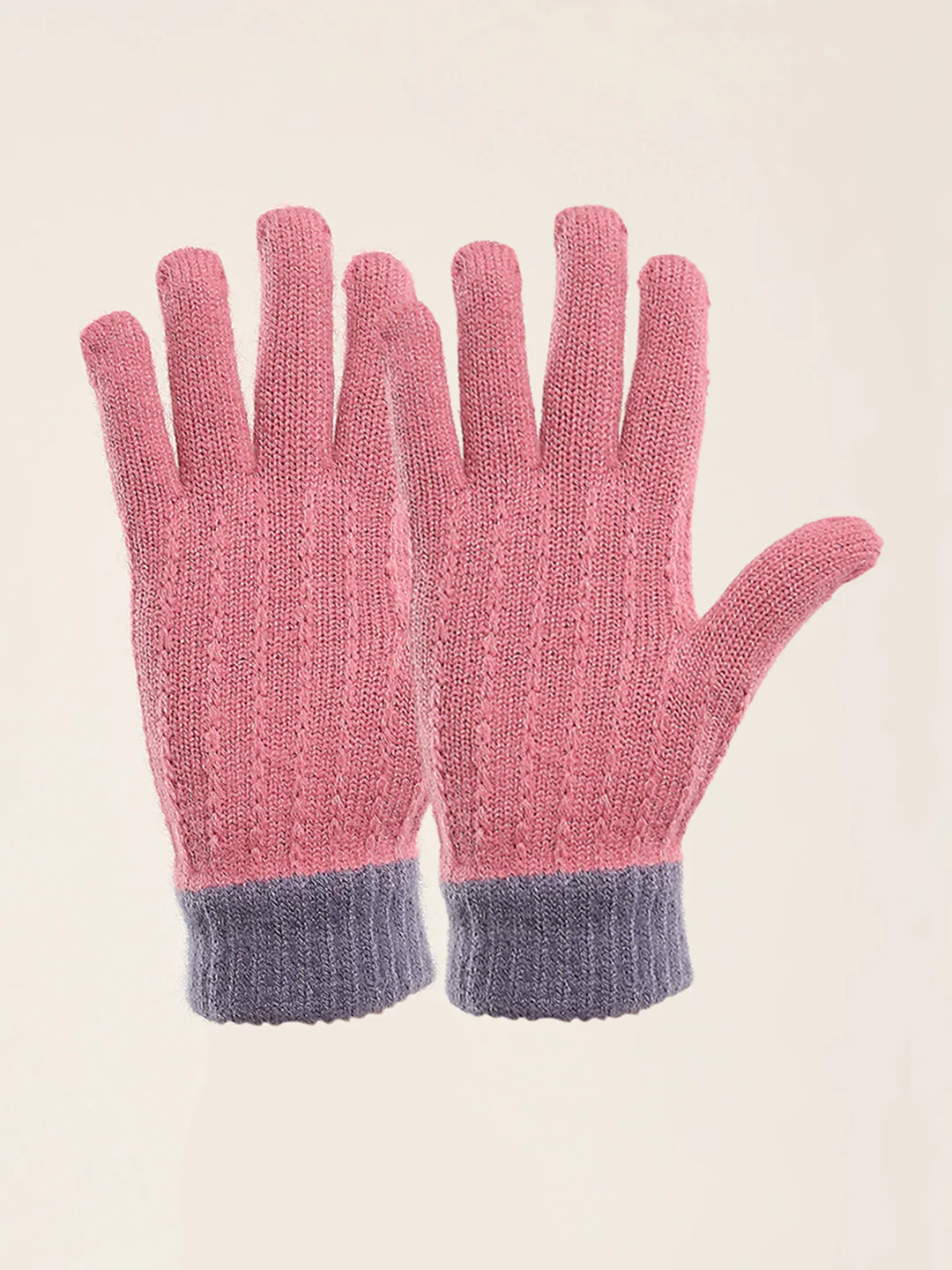 Women Pink Self Design Gloves - Image 3