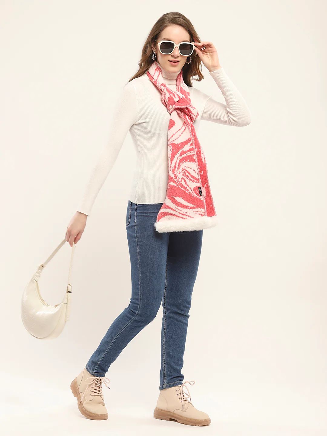 Women Pink Self Design Muffler - Image 2