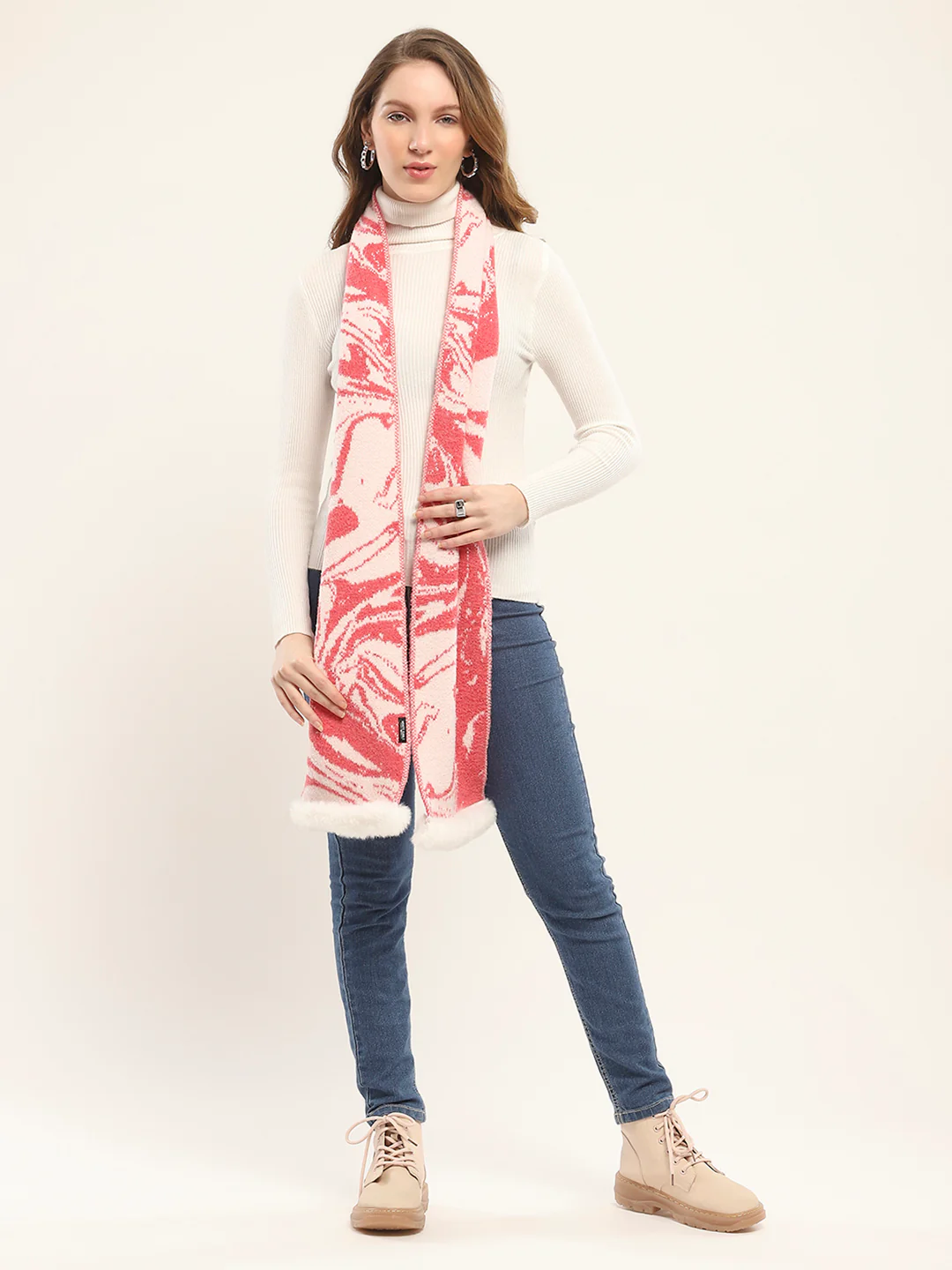 Women Pink Self Design Muffler - Image 5