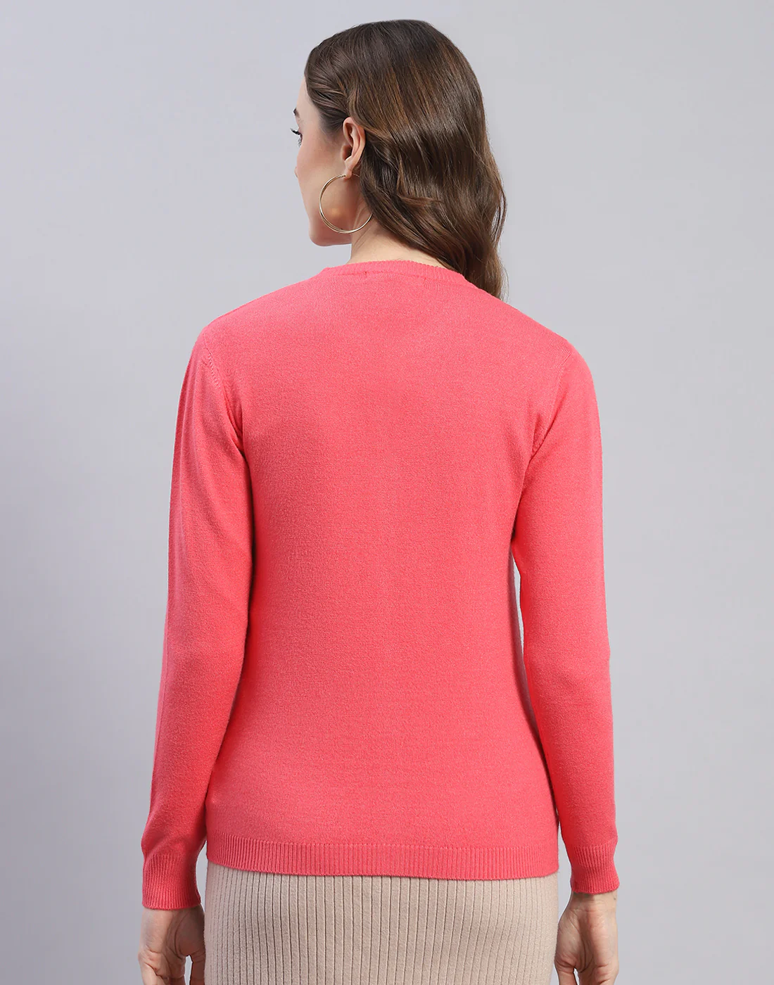 Women Pink Self Design Round Neck Full Sleeve Cardigan - Image 5