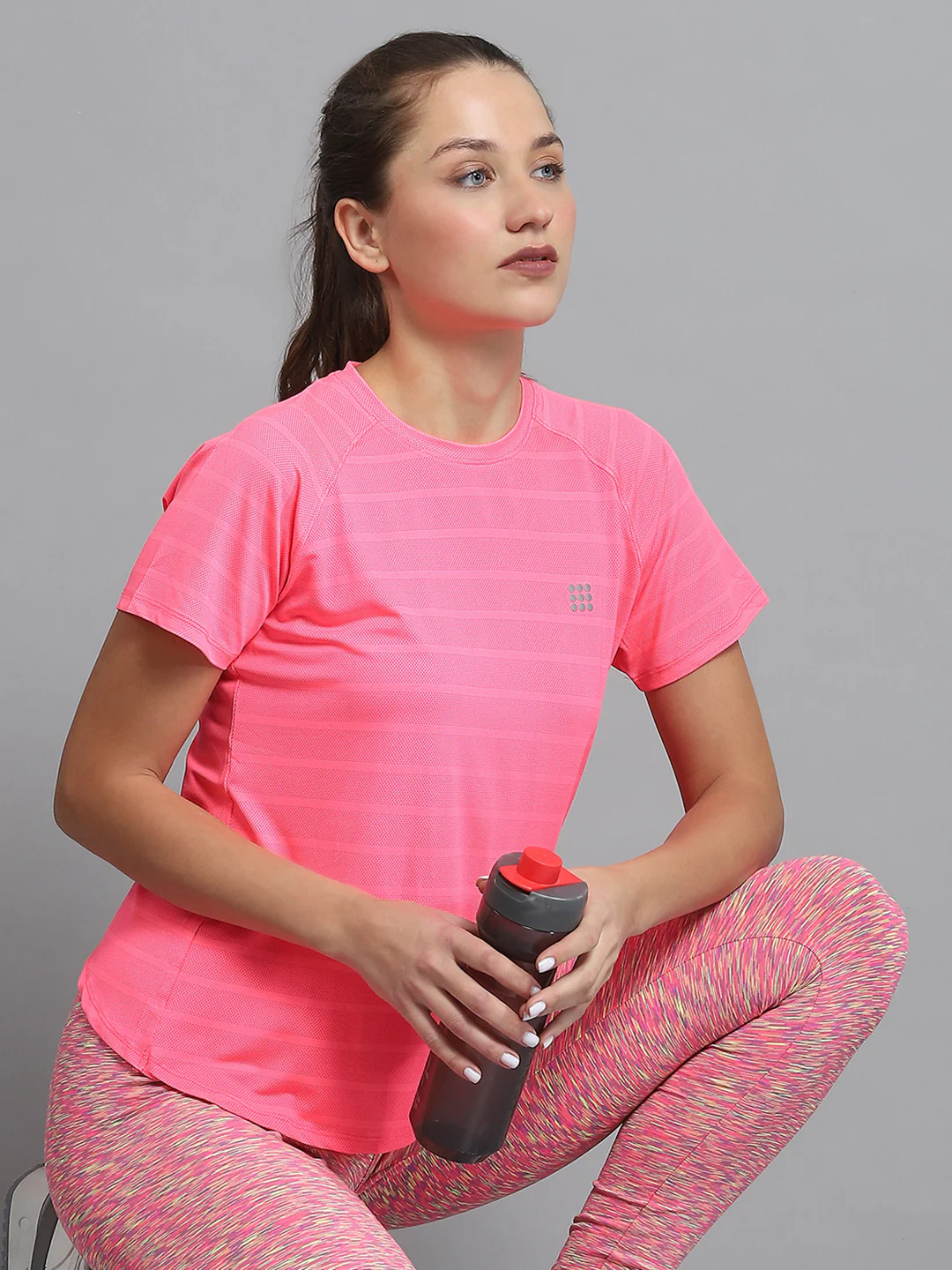 Rock.it Women Pink Self Design Round Neck Half Sleeve Top - Image 6