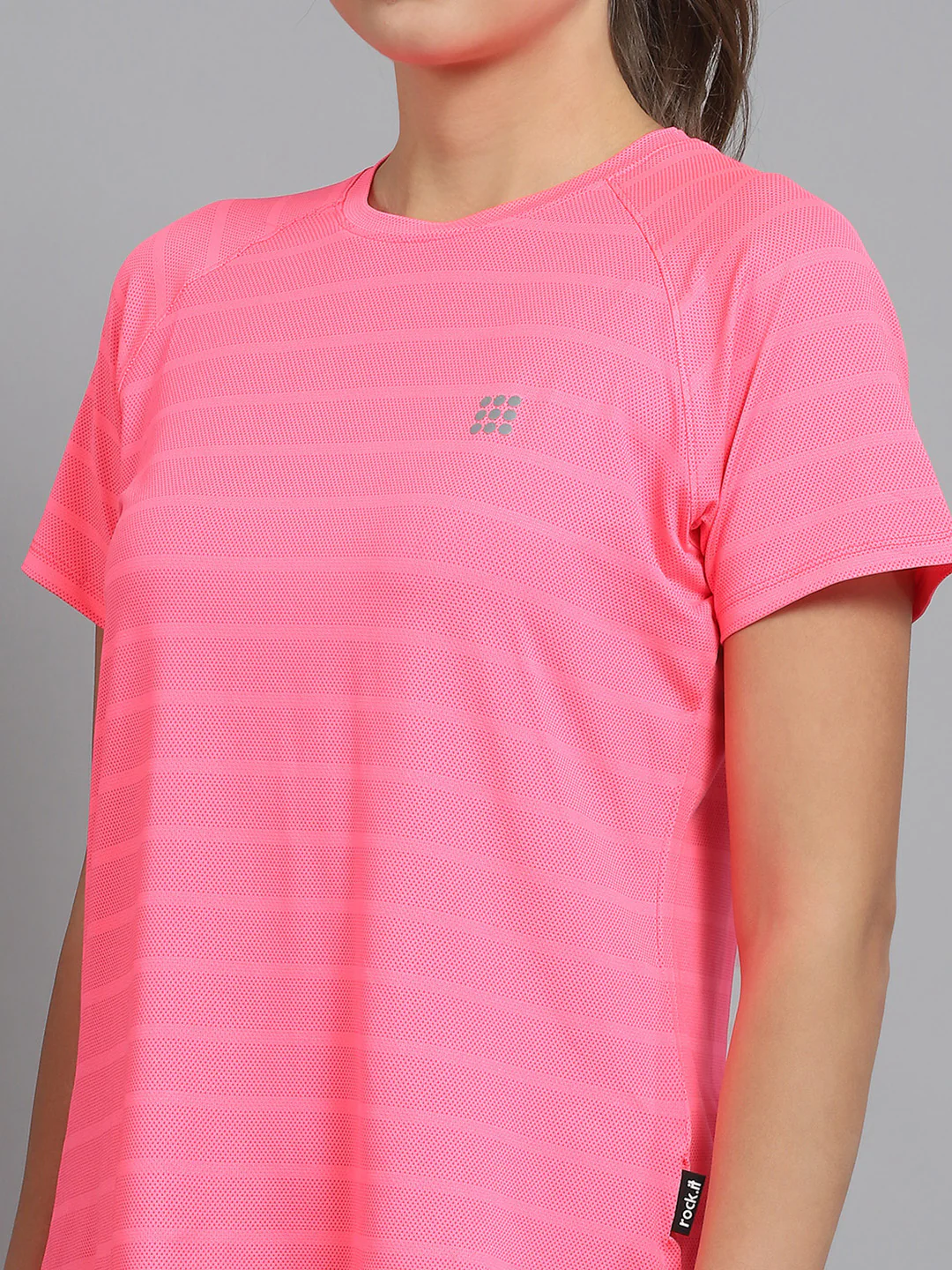 Rock.it Women Pink Self Design Round Neck Half Sleeve Top - Image 7