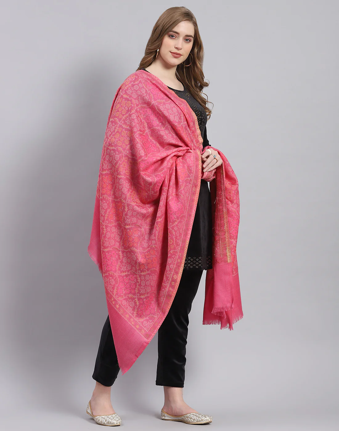 Women Pink Self Design Shawl - Image 5