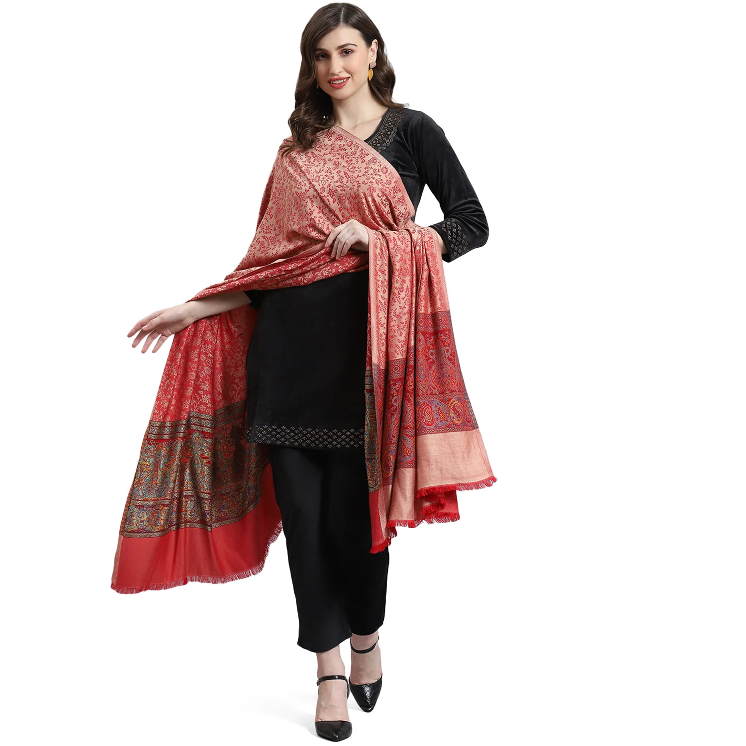 Women Pink Self Design Shawl - Image 5