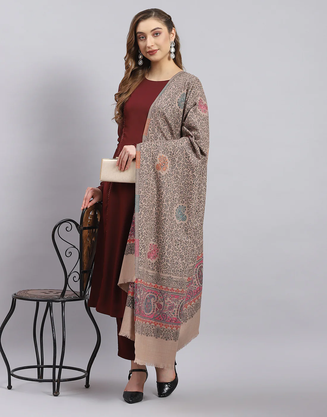Women Pink Self Design Shawl - Image 3