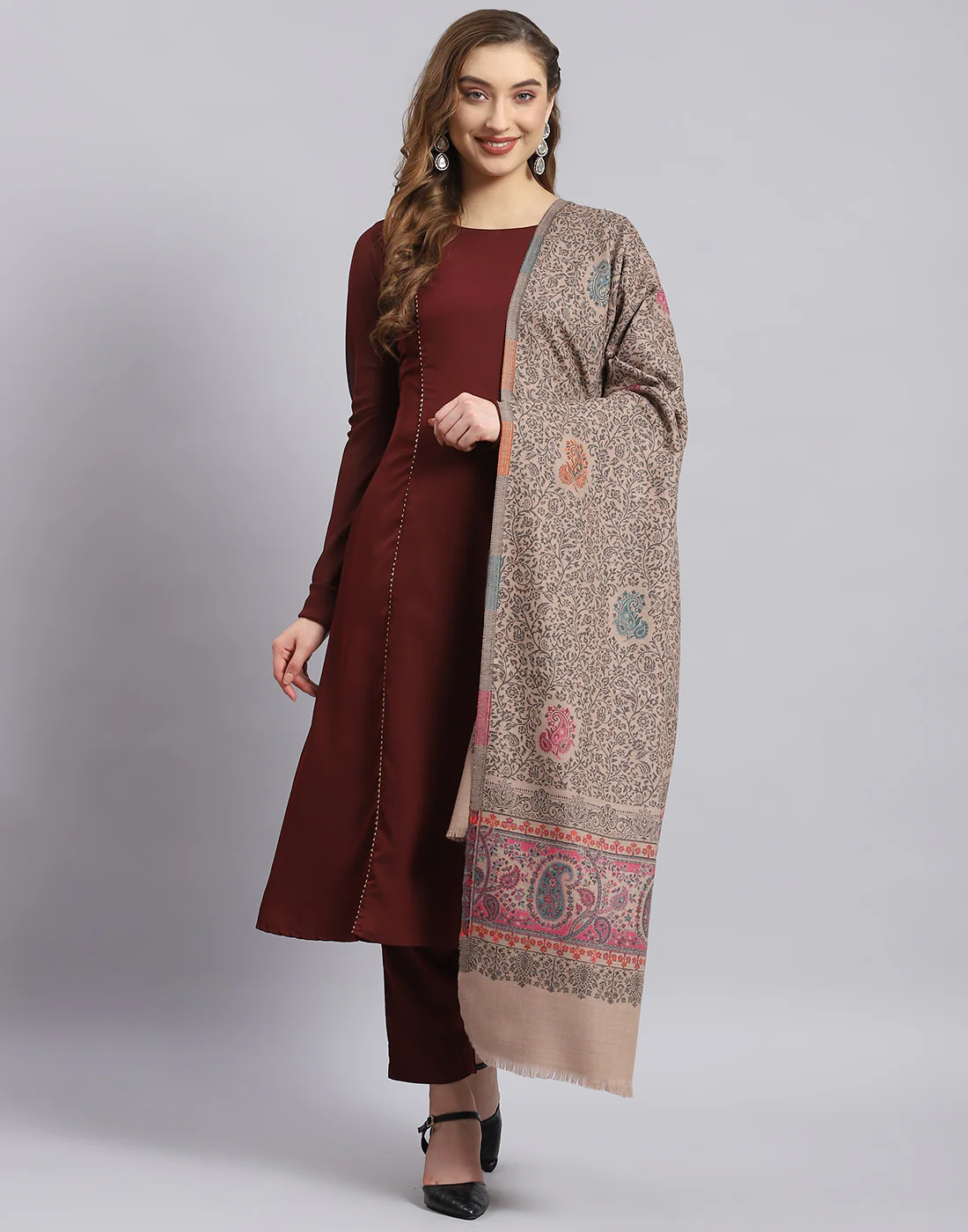 Women Pink Self Design Shawl - Image 4