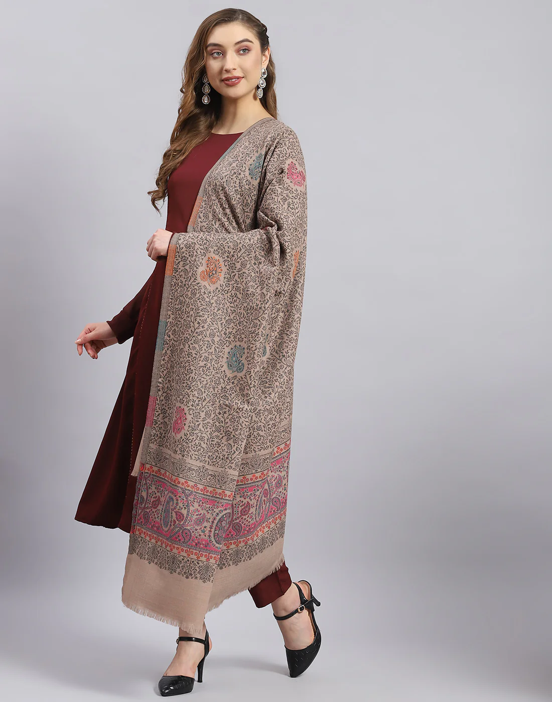 Women Pink Self Design Shawl - Image 5