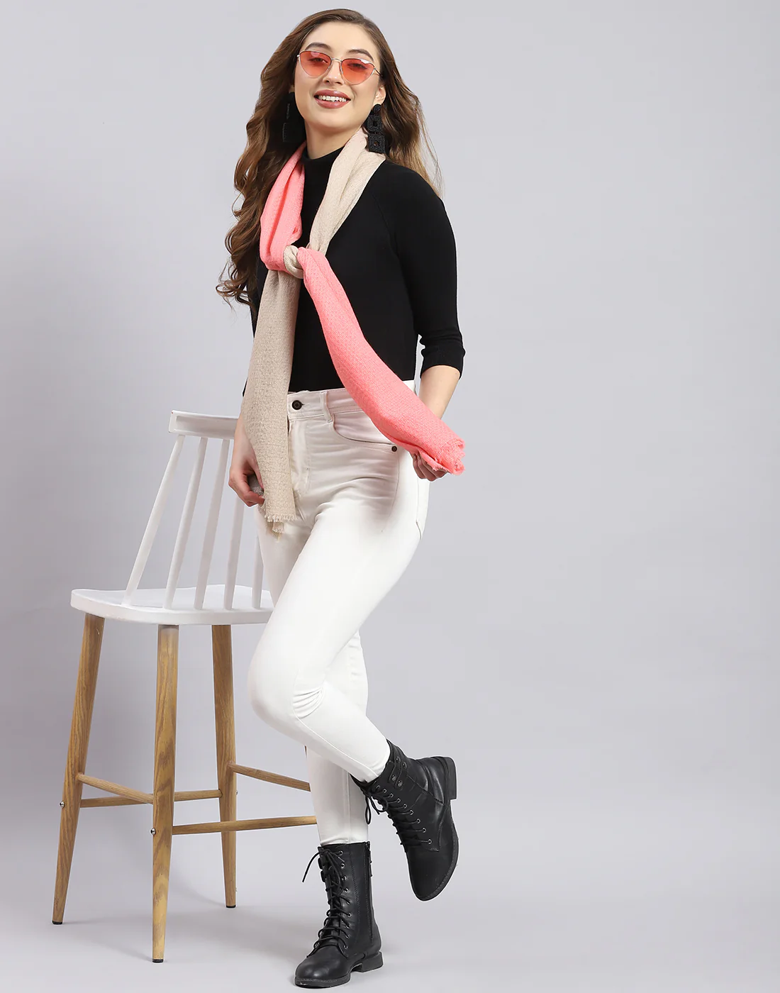 Women Pink Self Design Stole - Image 2