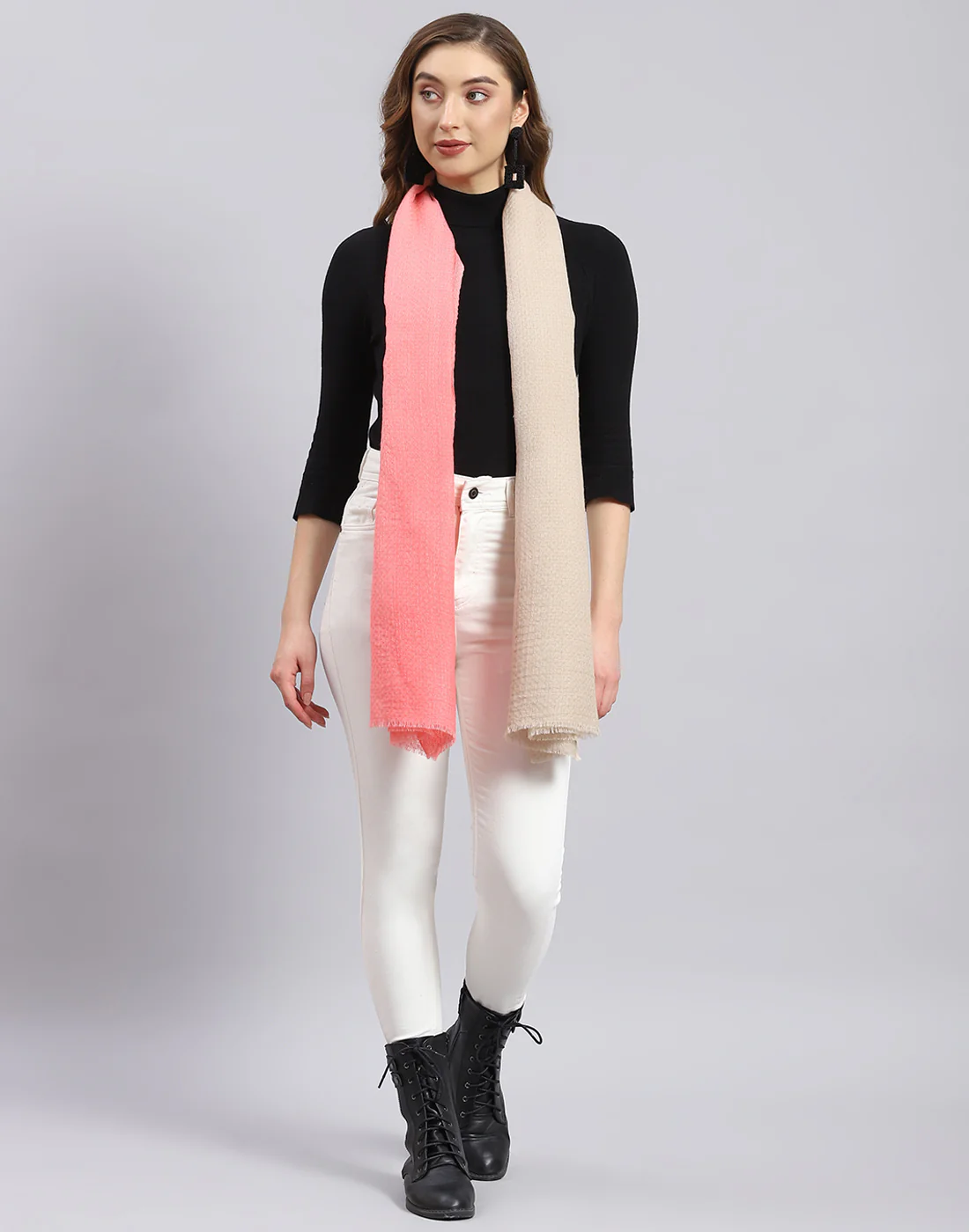 Women Pink Self Design Stole - Image 3