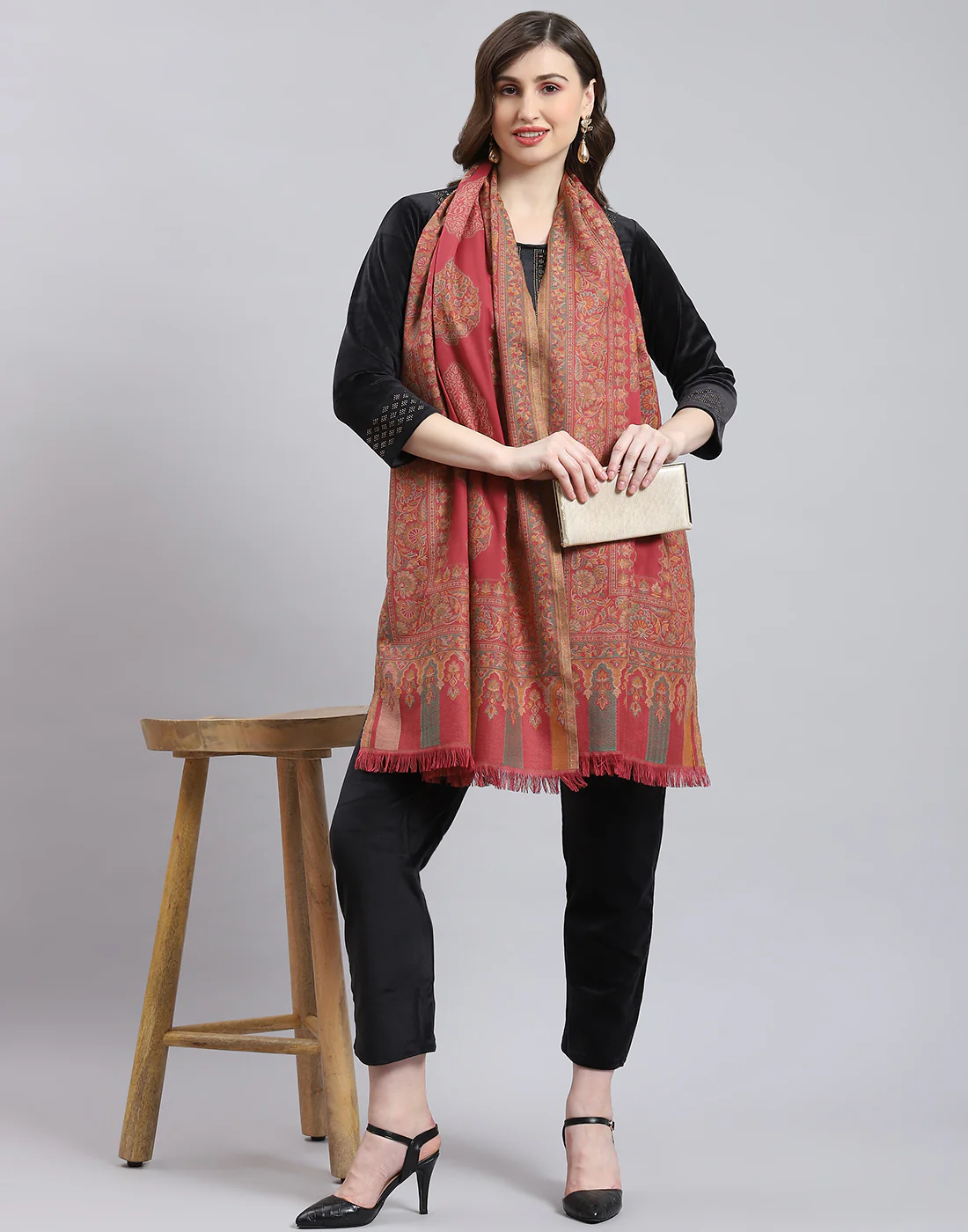 Women Pink Self Design Stole