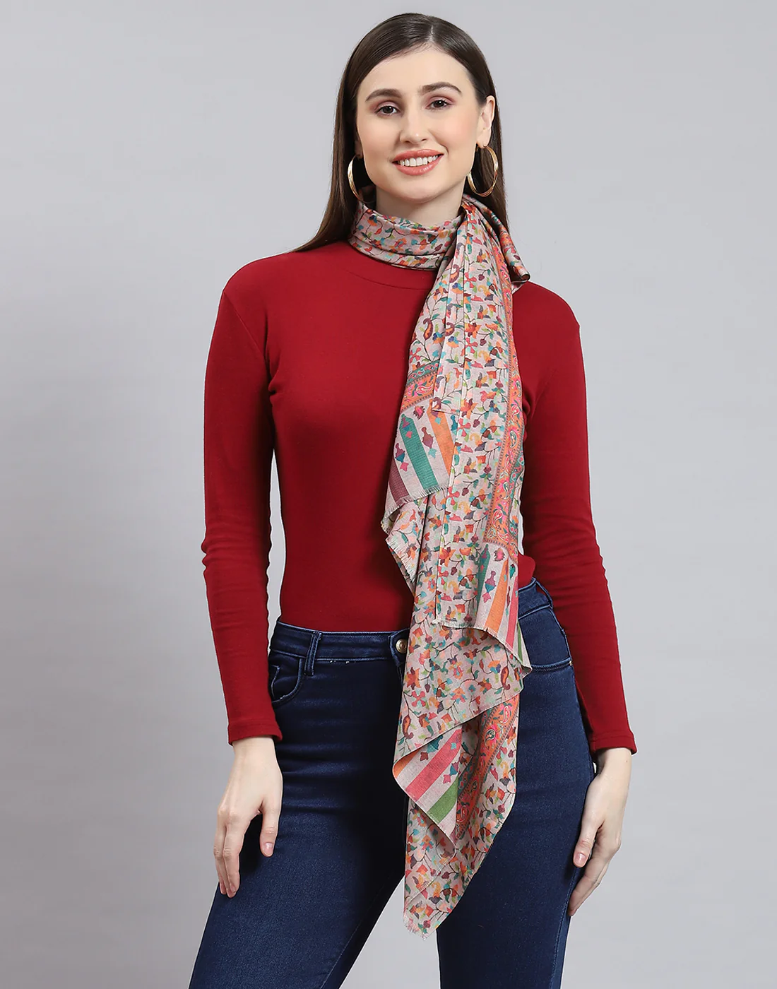 Women Pink Self Design Stole - Image 2