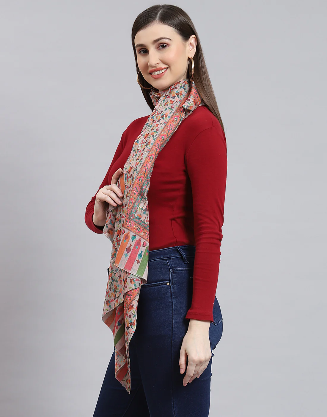 Women Pink Self Design Stole - Image 3