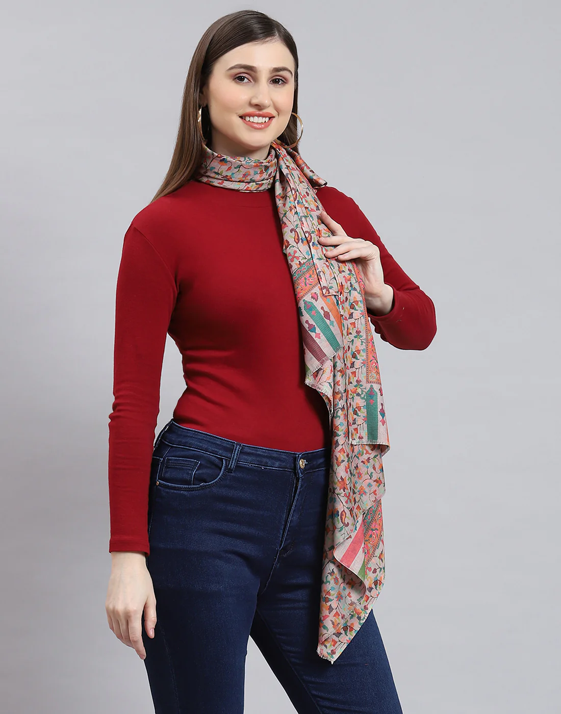Women Pink Self Design Stole - Image 4