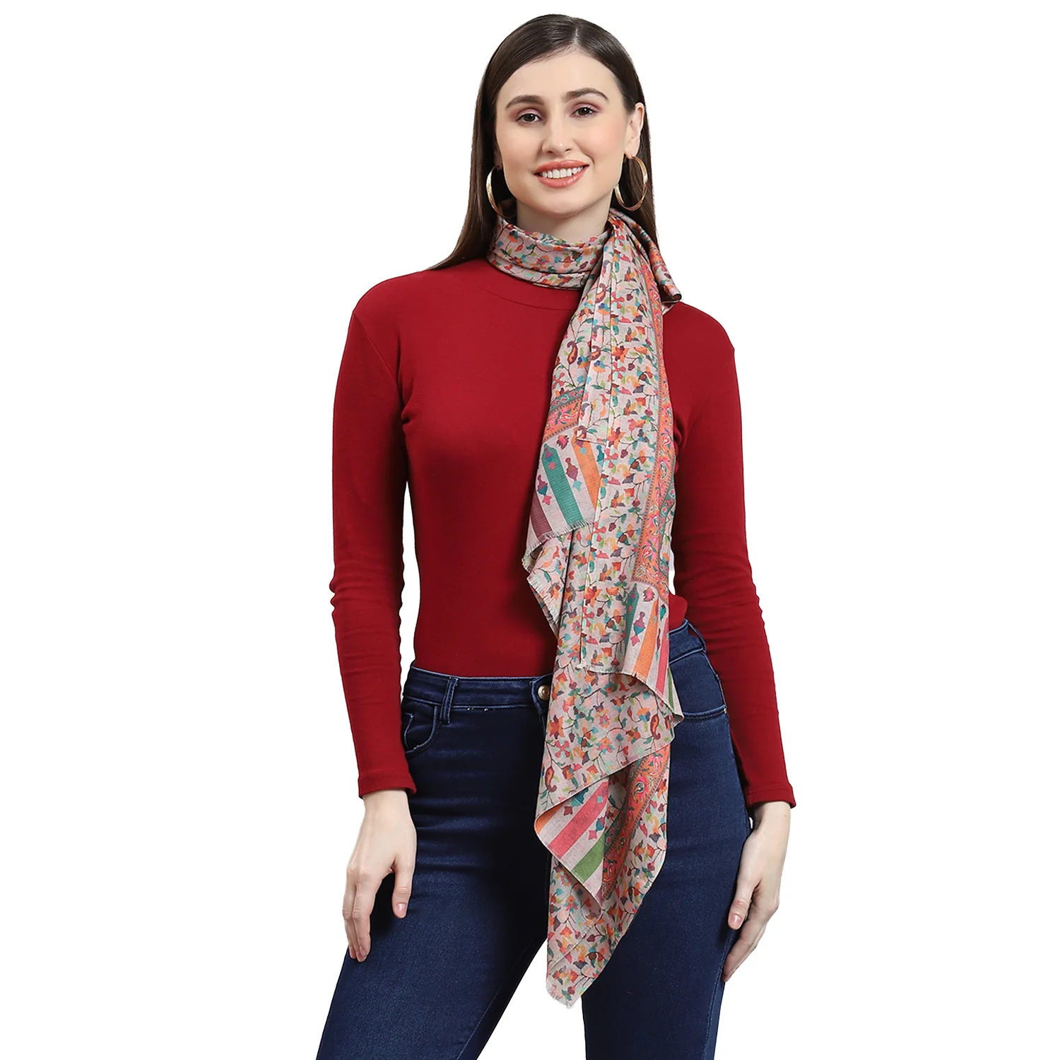 Women Pink Self Design Stole - Image 5