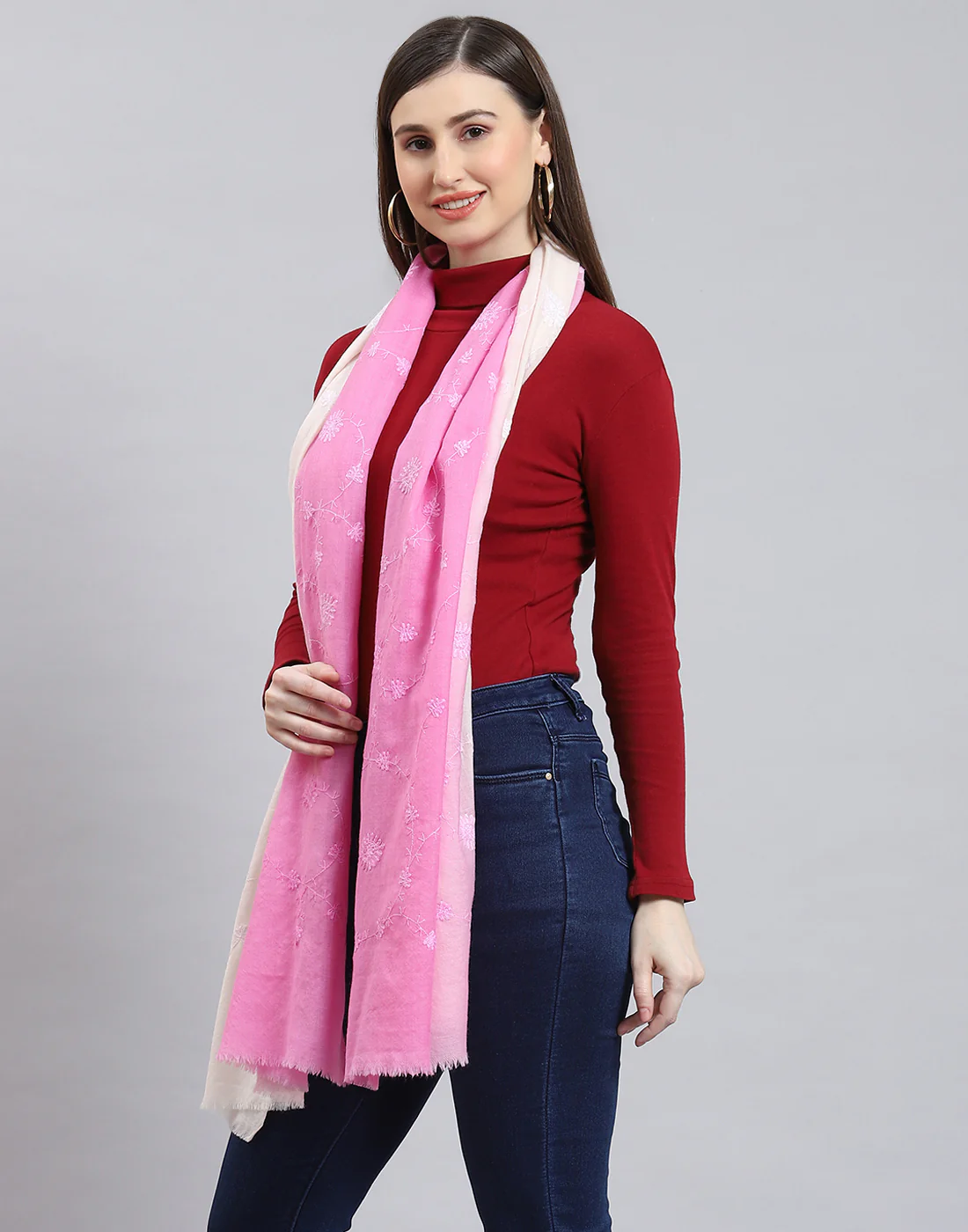 Women Pink Self Design Stole - Image 4