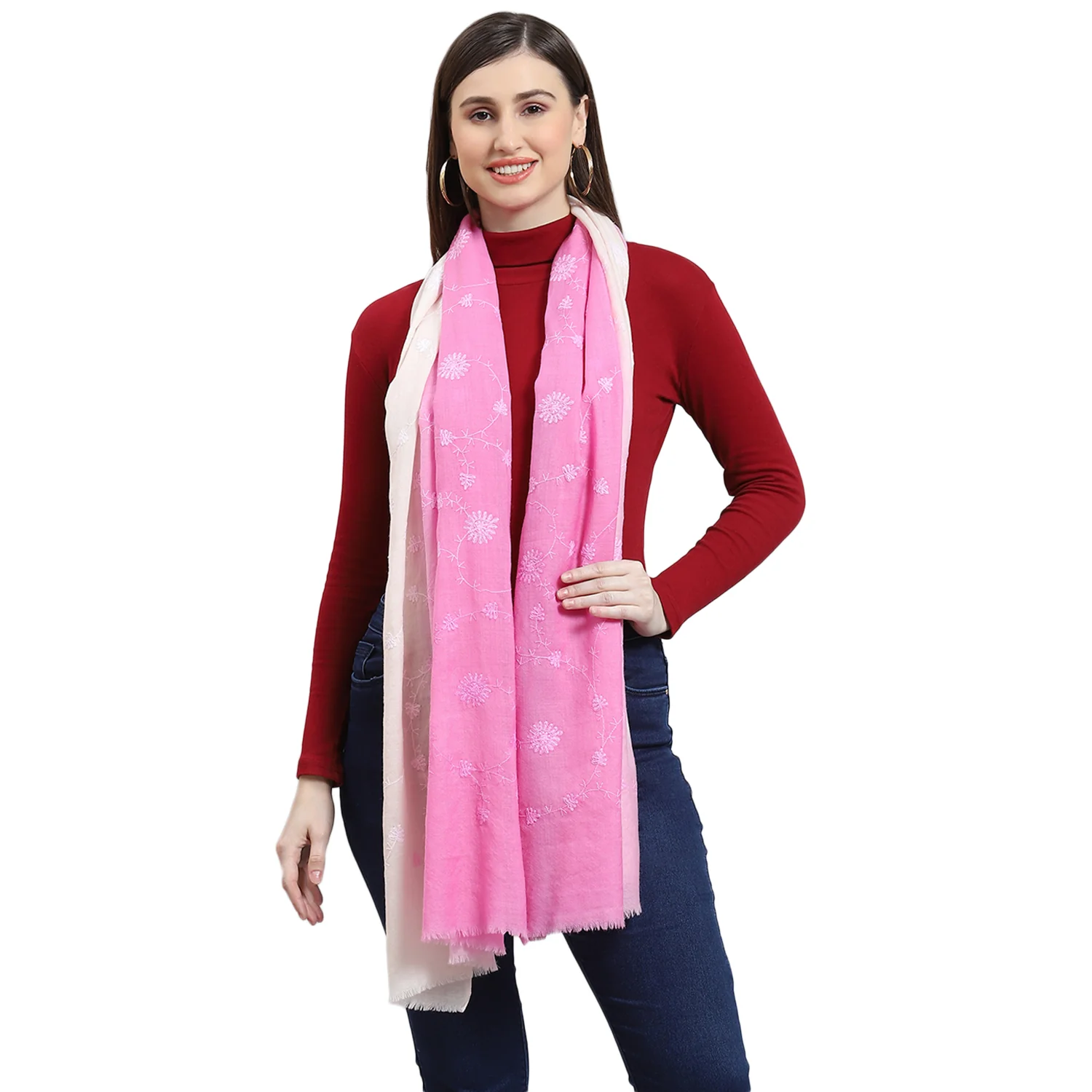 Women Pink Self Design Stole - Image 6