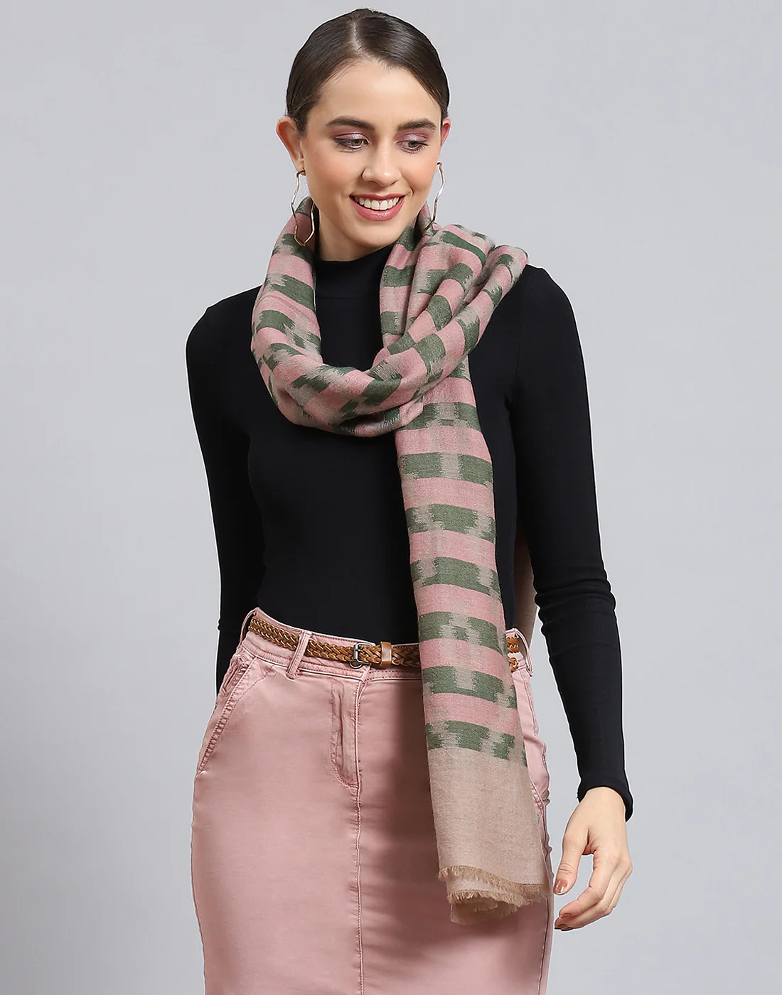 Women Pink Self Design Stole - Image 3