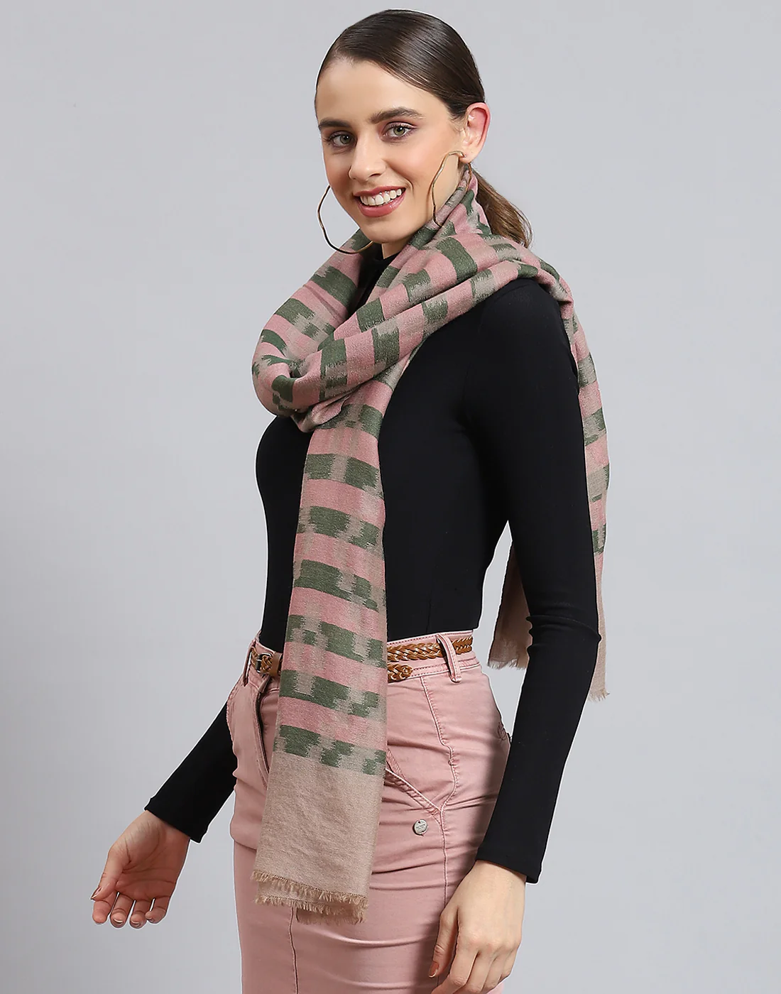 Women Pink Self Design Stole - Image 4