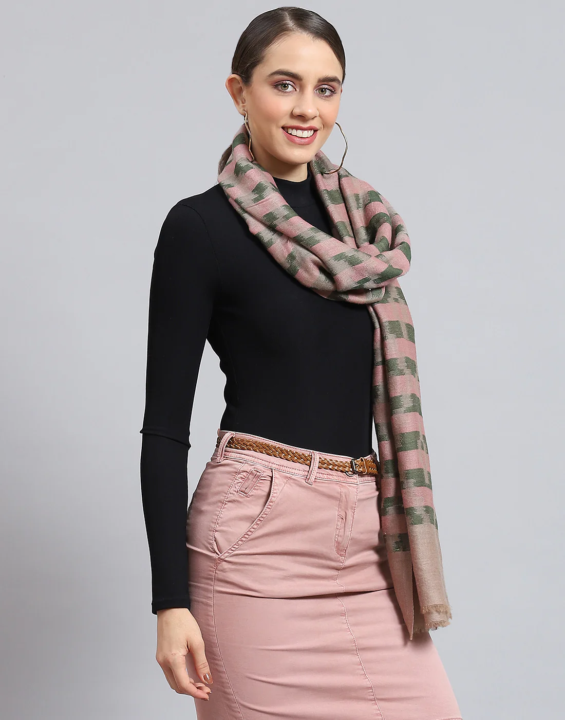 Women Pink Self Design Stole - Image 5