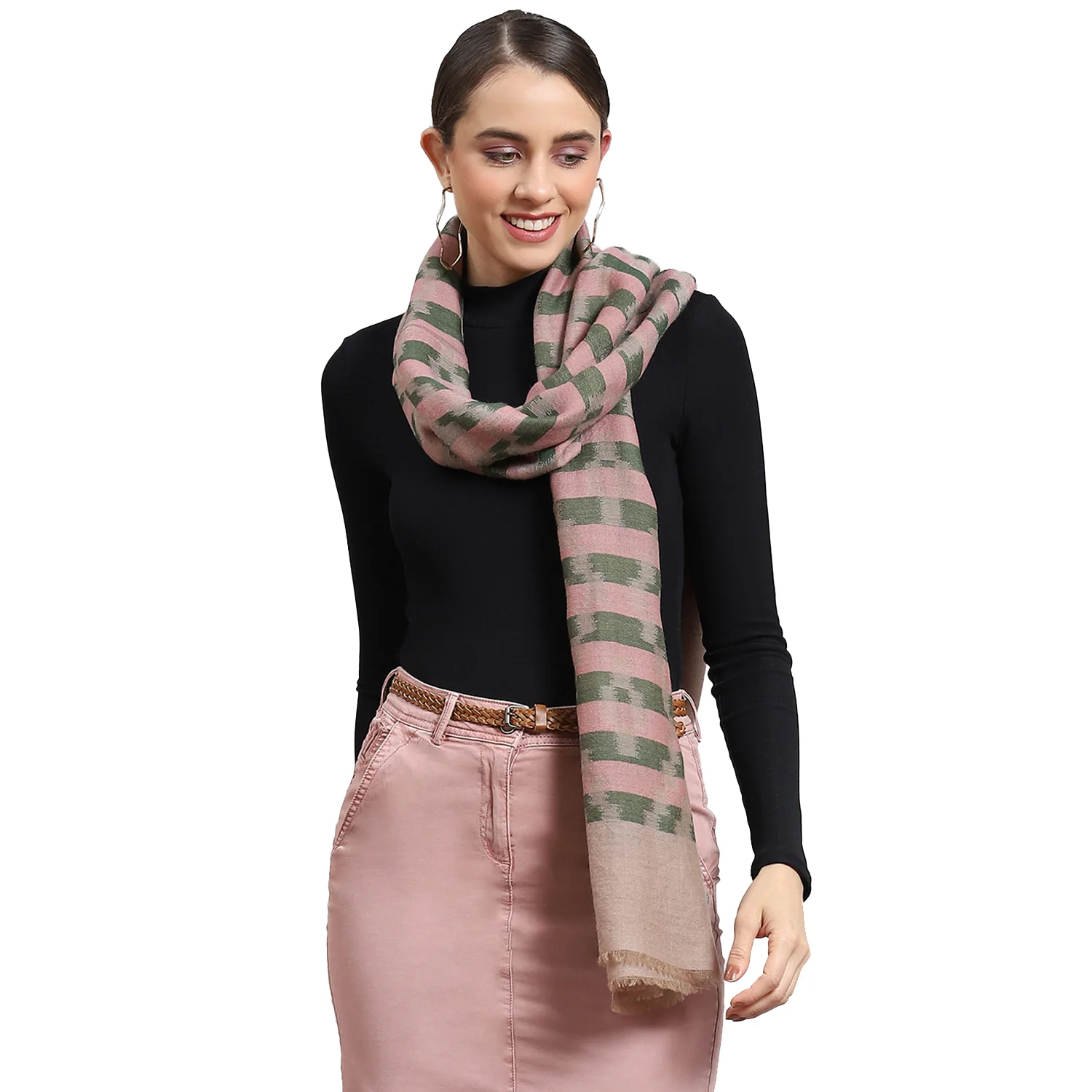 Women Pink Self Design Stole - Image 6