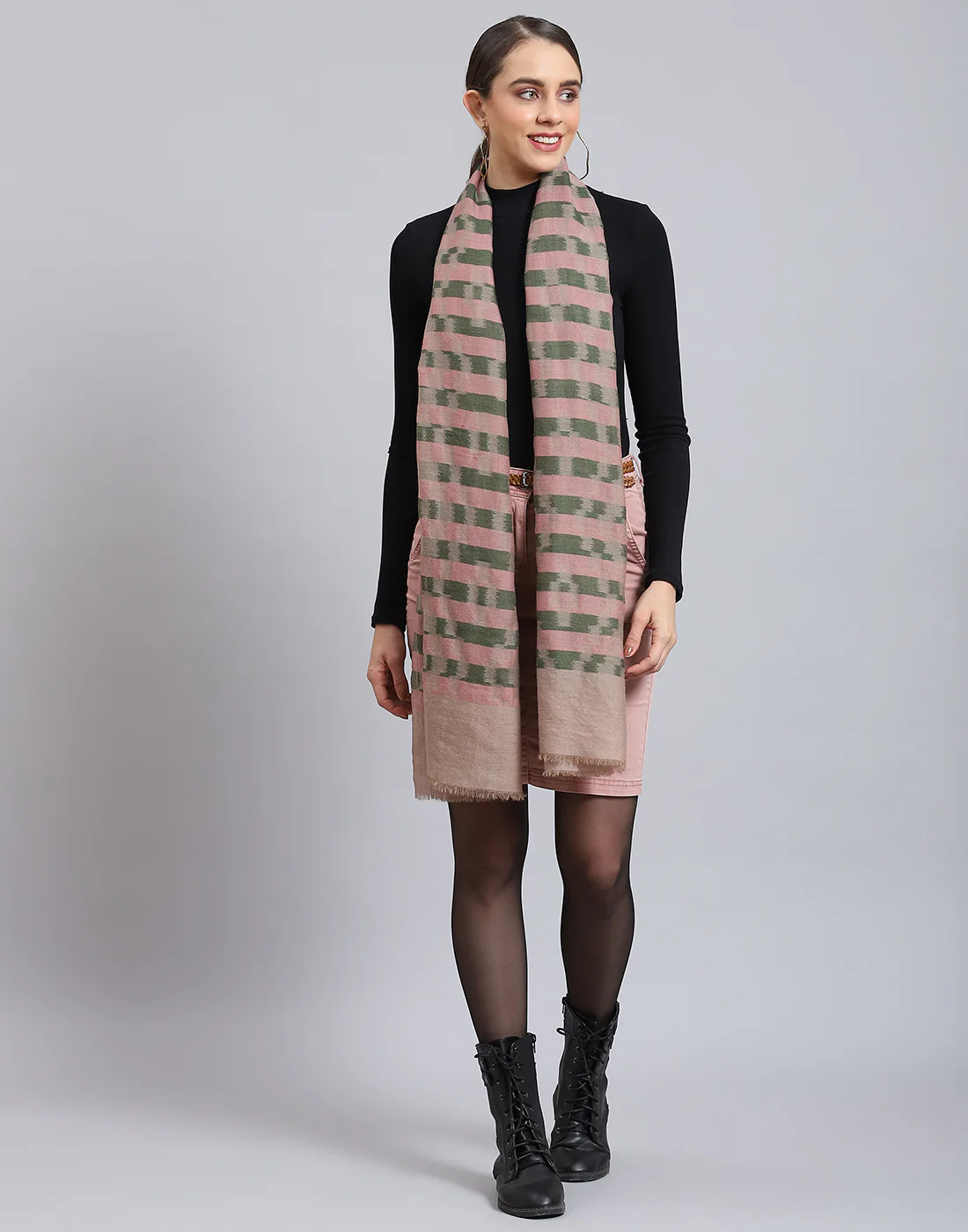 Women Pink Self Design Stole - Image 7