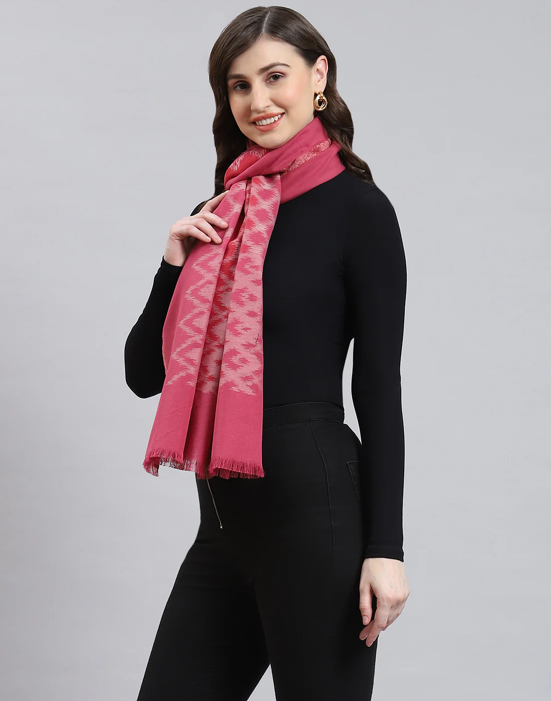 Women Pink Self Design Stole - Image 4