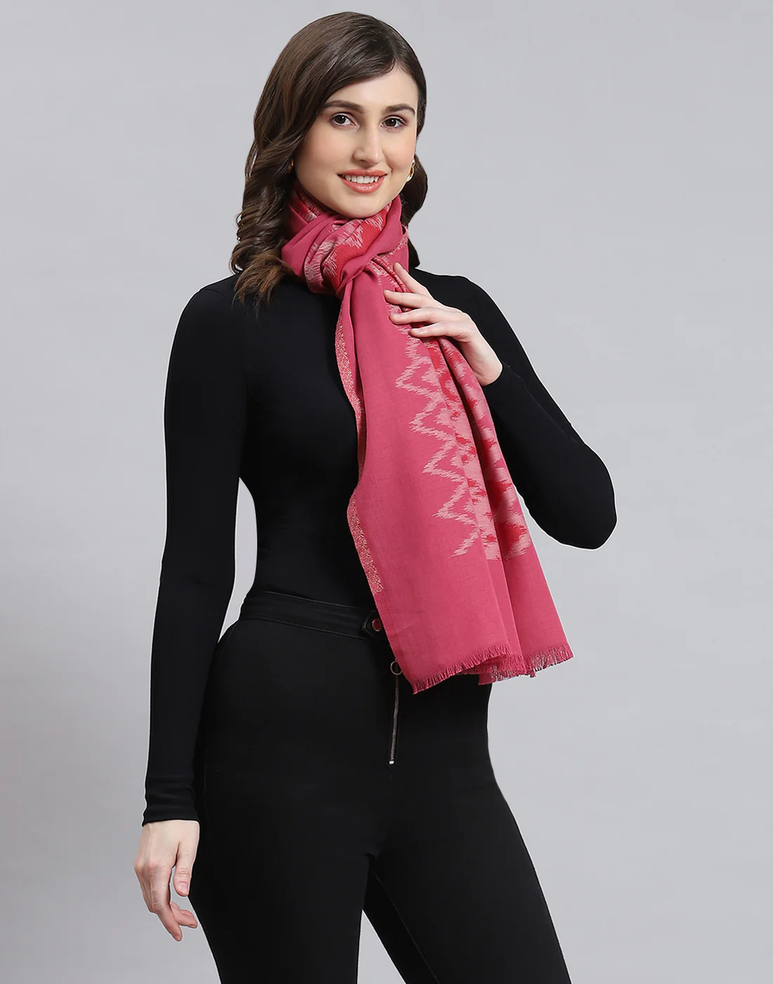 Women Pink Self Design Stole - Image 5