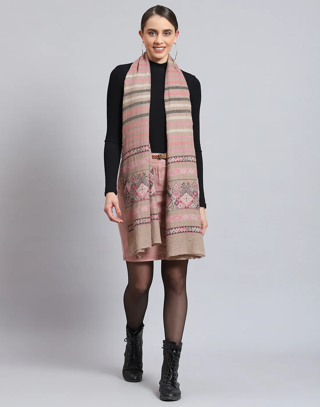 Women Pink Self Design Stole - Image 6