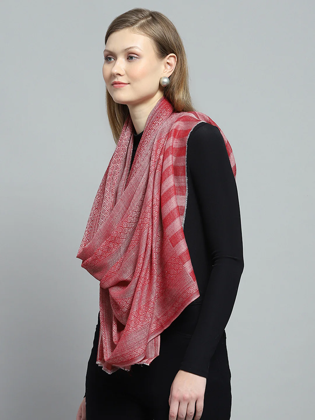Women Pink Self Design Stole - Image 3