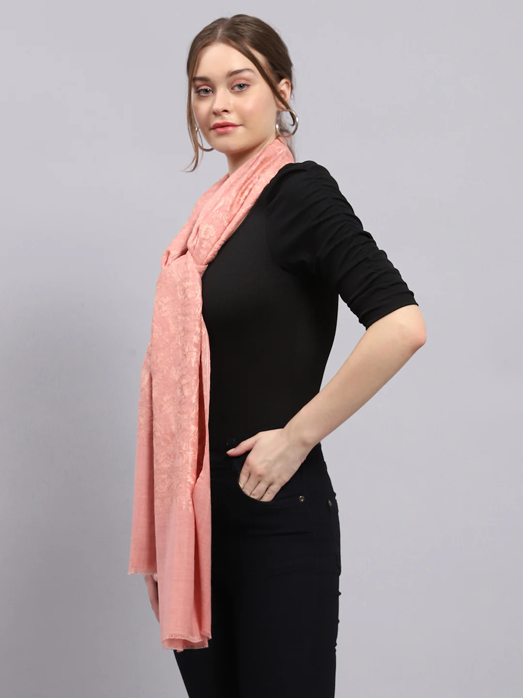 Women Pink Self Design Stole - Image 4