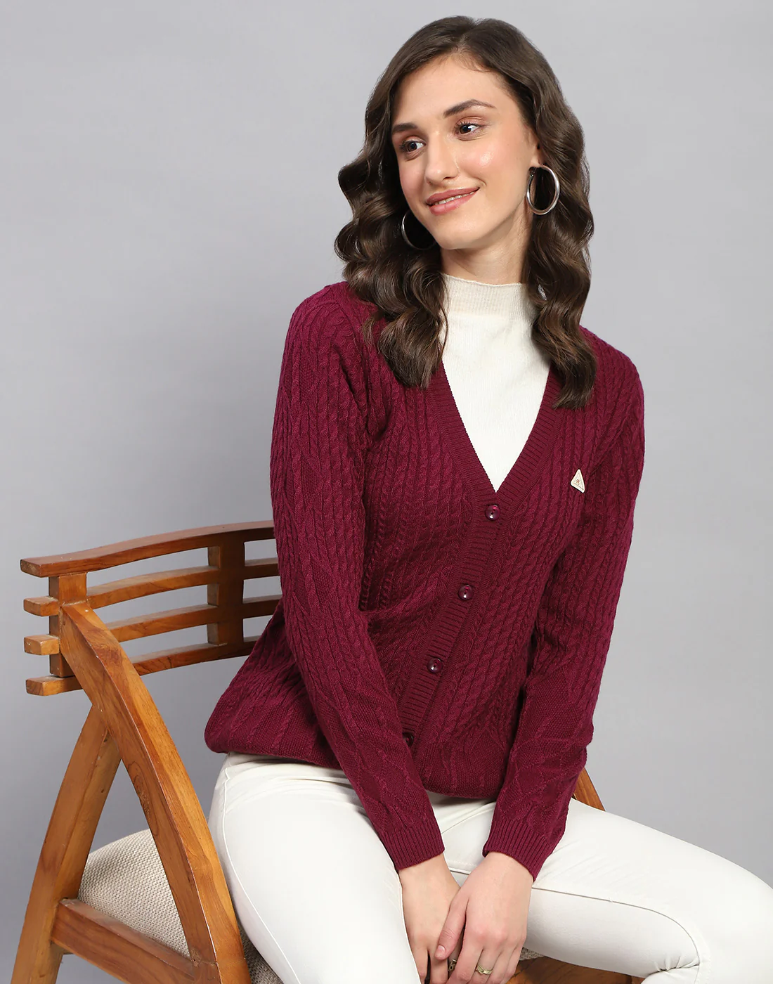 Women Pink Self Design V Neck Full Sleeve Cardigan - Image 6