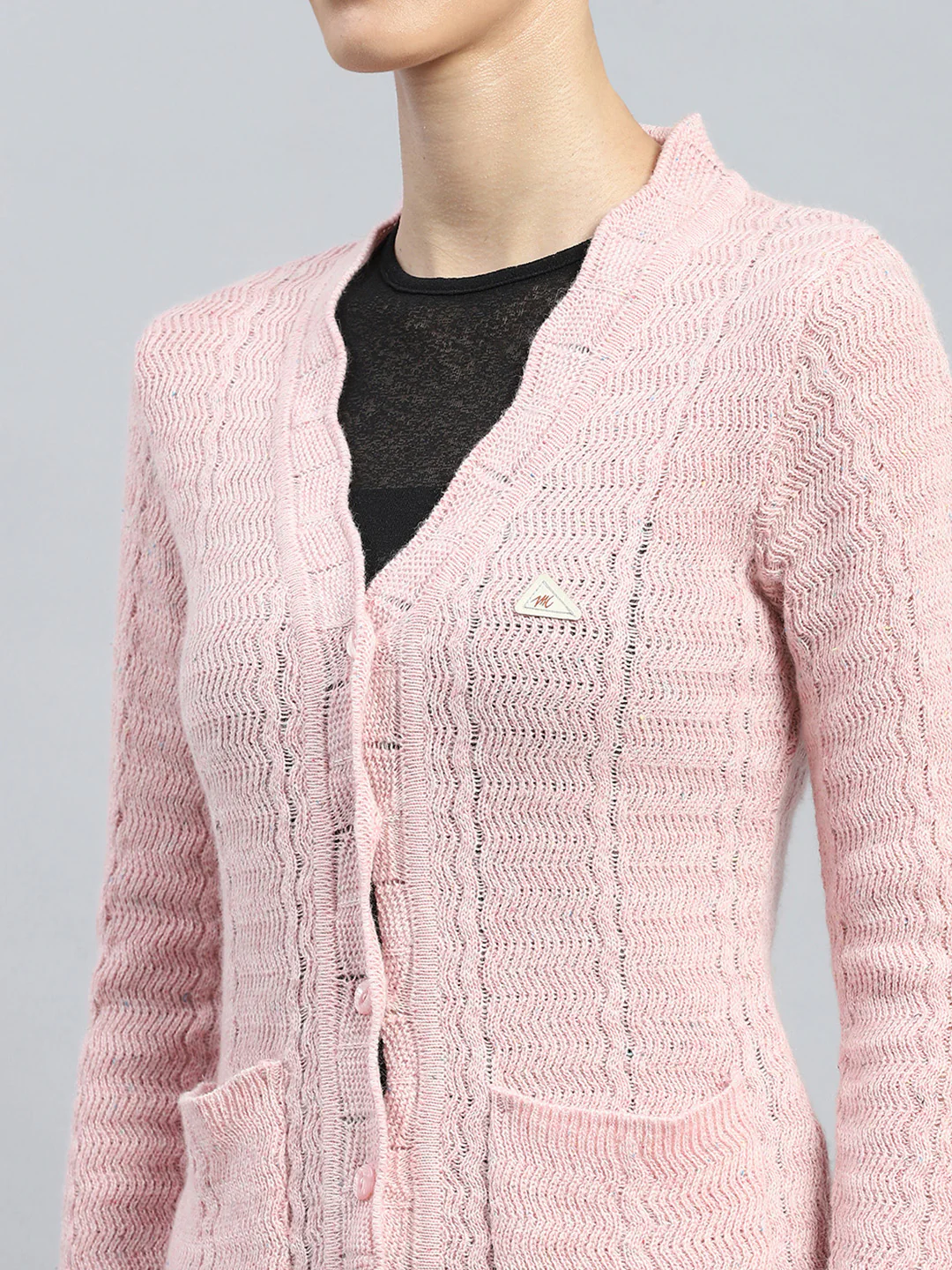 Women Pink Self Design V Neck Full Sleeve Cardigan - Image 8