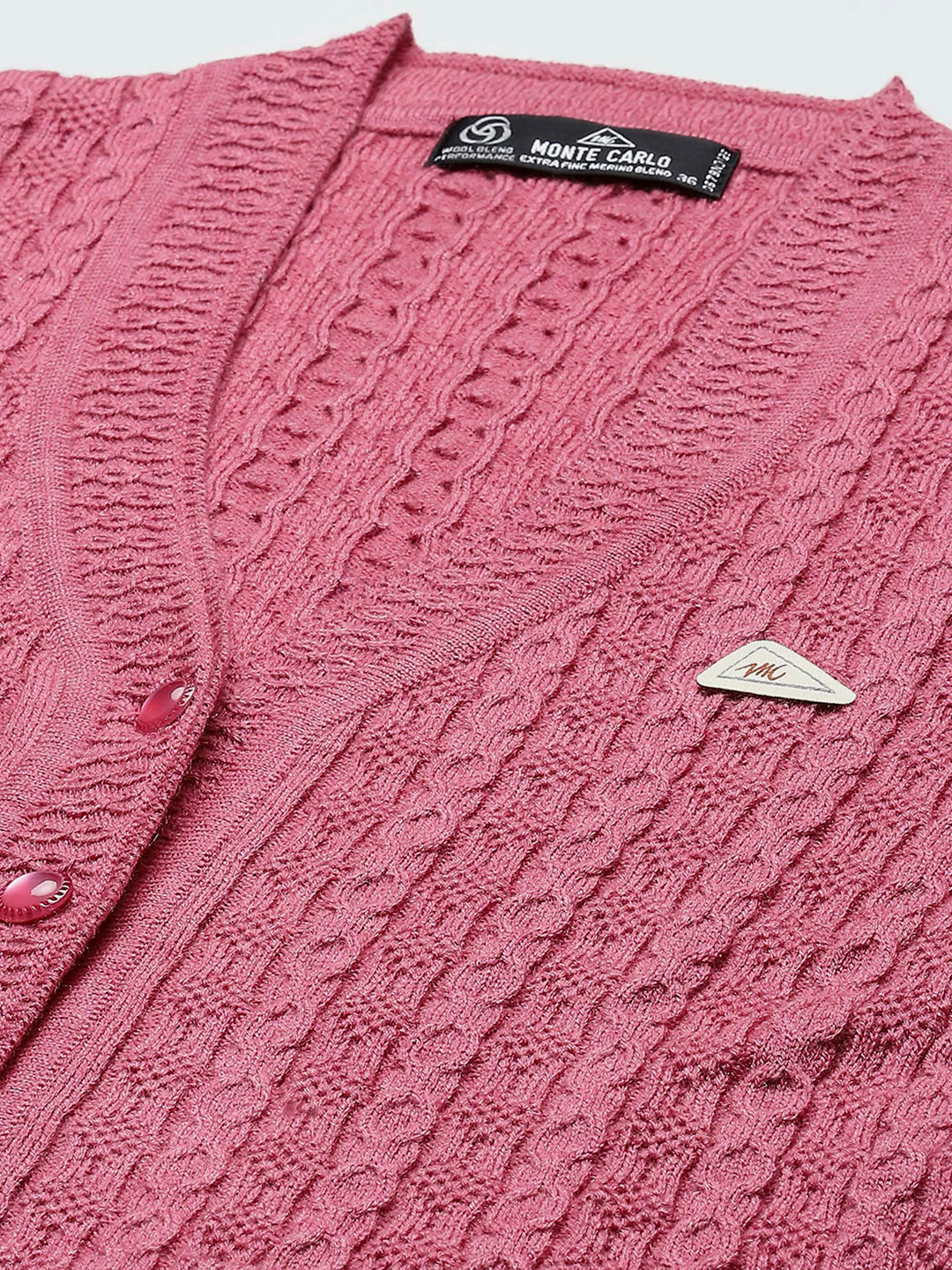 Women Pink Self Design V Neck Full Sleeve Cardigan - Image 7