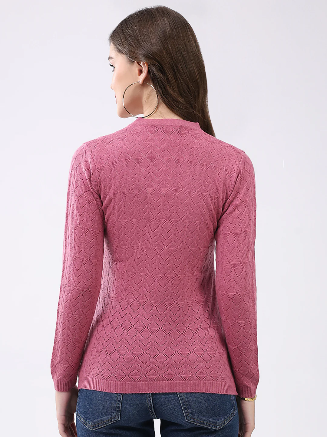 Women Pink Self Design V Neck Full Sleeve Cardigan - Image 5