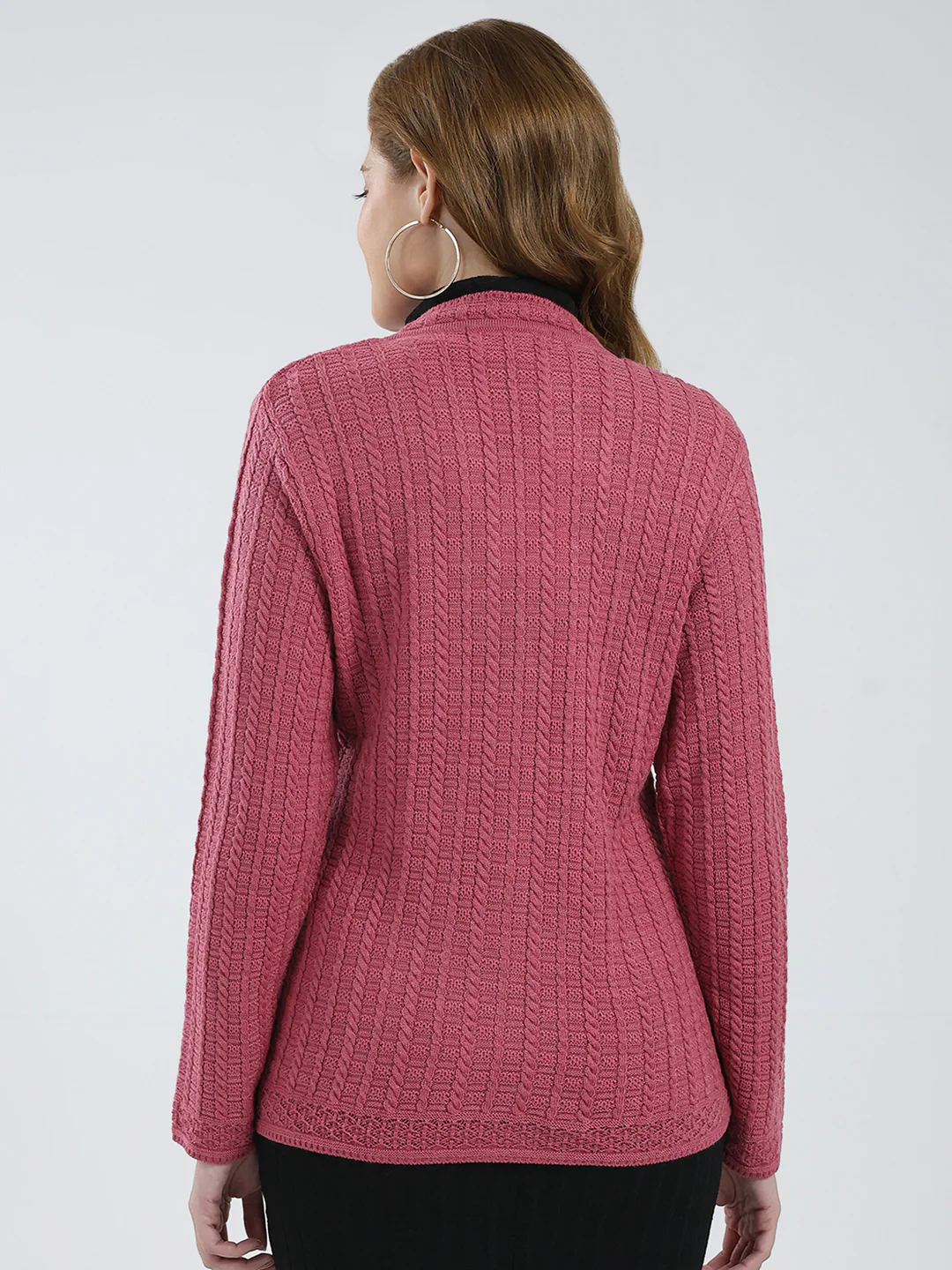 Women Pink Self Design V Neck Full Sleeve Cardigan - Image 5