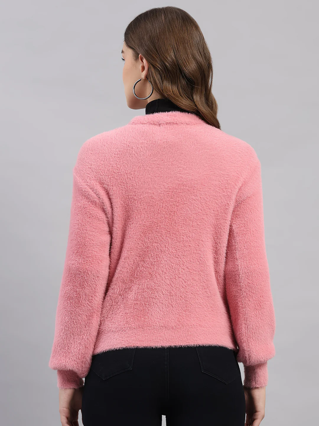 Women Pink Self Design V Neck Full Sleeve Cardigan - Image 5
