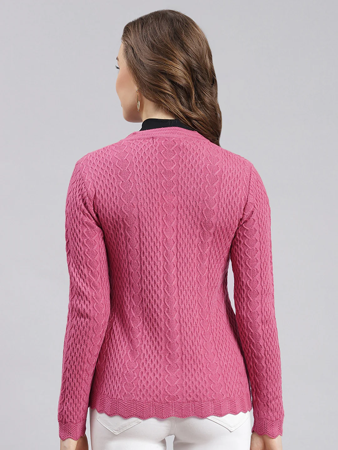 Women Pink Self Design Wool blend Cardigan - Image 4